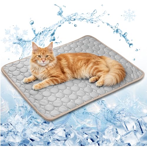 Raisand Pet Cooling Mat 58x48 cm, Non-Toxic Foldable and Washable Cat Pad for Indoor, Outdoor and Car Use (M Grey)