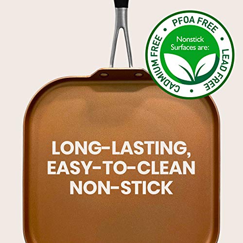 Nutrichef Nonstick Kitchen Cookware Set Copper Non-Stick Coating Inside, Hard-Anodized Look Heat Resistant Lacquer Outside, Silicone Handle Ncsqpa, 1 Griddle #TOP4