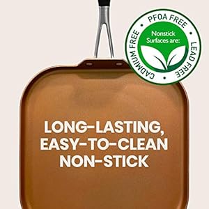 Nutrichef copper pan non stick coating inside hard anodized look heat resistant lacquer outside silicone handle ncsqpa 1 griddle  urban country home decor