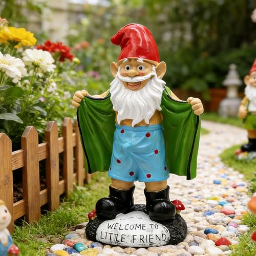 Tirifer 8.3inch/21cm Big Size Garden Gnome, Funny Outdoor Indoor Statue Gnome for Patio Lawn Garden Yard, Resin Naughty Dwarf Sculpture Art Decoration Unique Gift for Yard Balcony Porch Housewarming