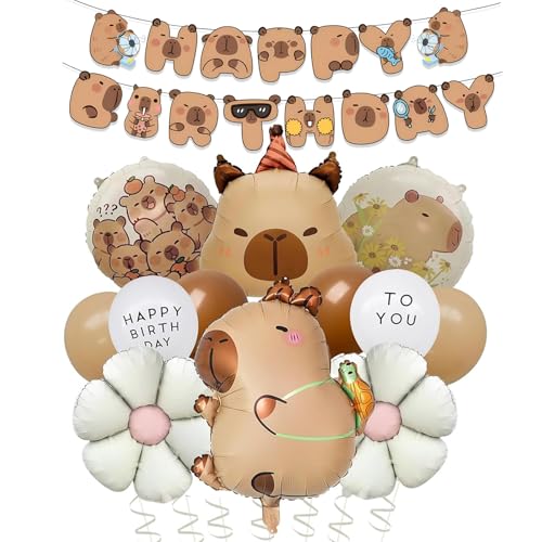 13 Stk Capybara Luftballons Geburtstag Set mit Gänseblümchen Folienballon und Happy Birthday Girlande, Capybara Helium Ballons Geburtstag für Junge Mädchen Kindergeburtstag Deko, Capybara Thema Party