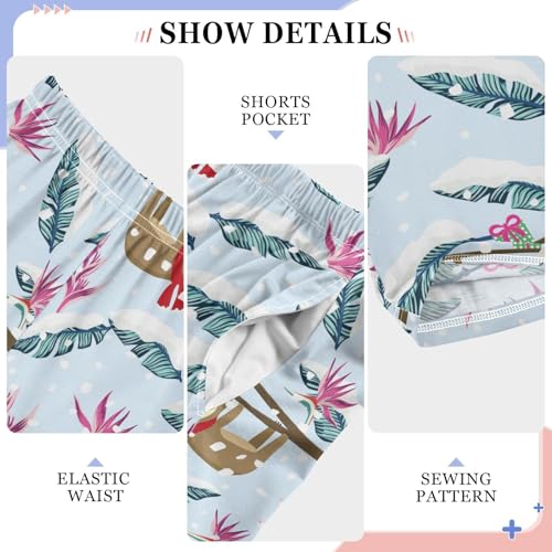 Sloth Hibiscus Floral Boys Long Pants Soft Trousers Elastic Waist Kids Lounge Bottoms with Pockets S-XL4