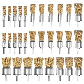 ATOPLEE 30pcs Brass Coated Wire Brush Wheel & Cup Brush Set With 1/4 Inch Round Shank,6 Sizes - View #9