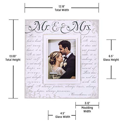 Malden International Designs Silkscreened Corinthians Verse Mr & Mrs Wood Picture Frame, 5X7, Off White #TOP4