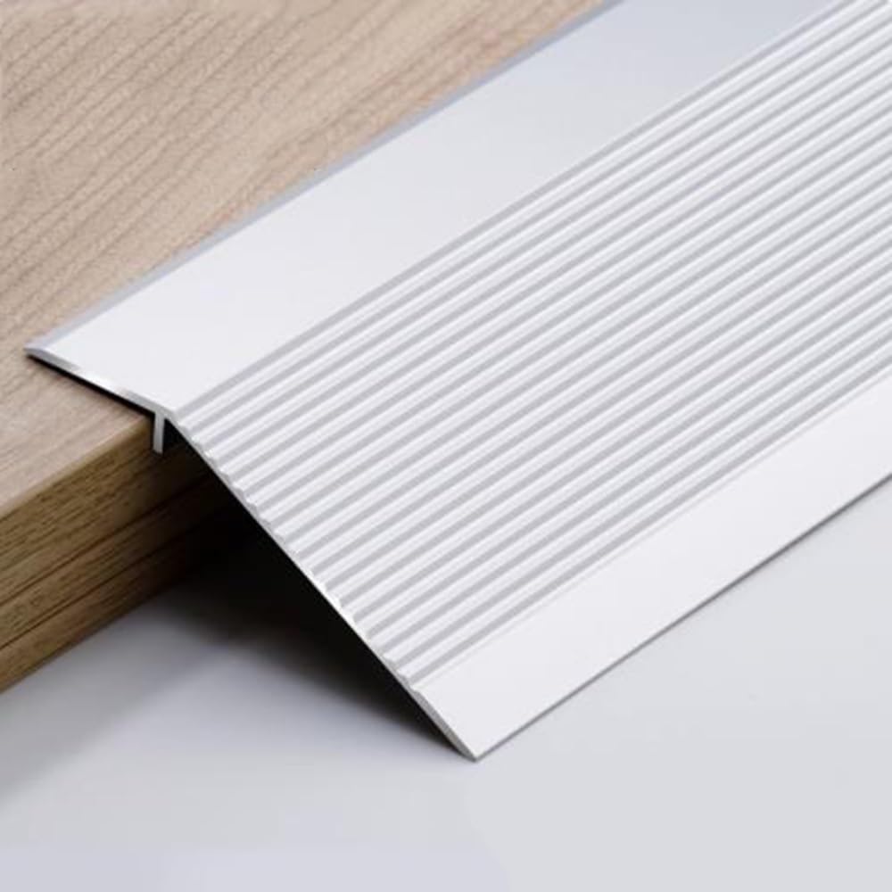 Carpet Floor Transition Strip 4in Wide, Threshold Reducer for Doorway, Ramp Tiles Laminate Planks Floors Cover Strips, Uneven Floor Edging Trim Strip(Silver,120cm)