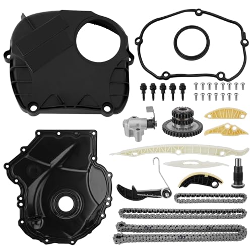 YEHERIT EA888 1.8L 2.0L Engine Timing Chain Kit with Cover Tensioner Guide Rail Compatible with Audi A3 A4 A5 S3 S4 S5 Q3 Q5 TT Volkswagen Jetta Golf Passat Tiguan CC Replace # 06K109158AD 06H109210AG