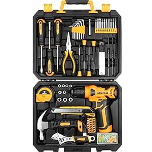 deko caisse a outil avec perceuse visseuse multifonction sans fil 8v, 126 pièces malette outils complete, ensemble d'outils avec perceusepour réparation, entretien et travail