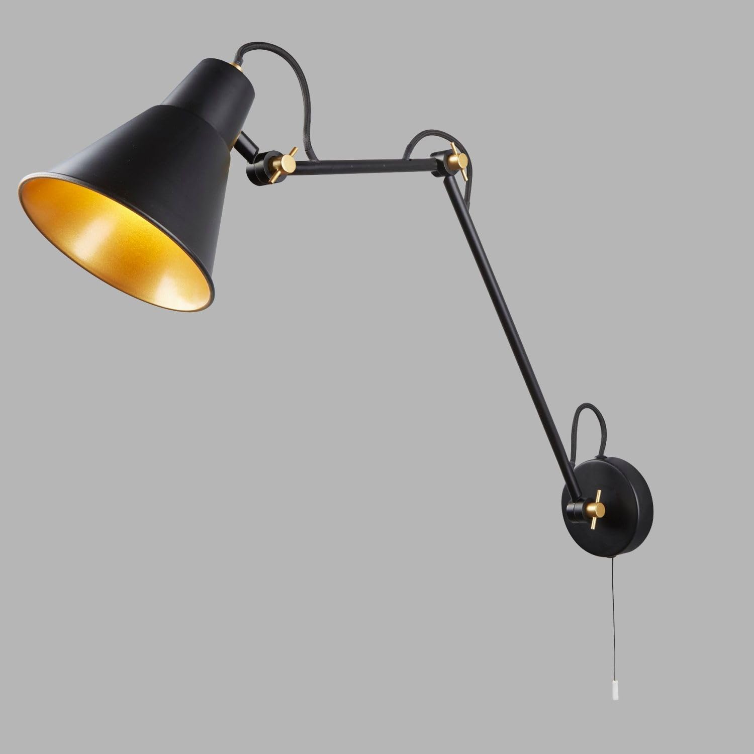 Lámpara de lectura de pared H: máx. 58 cm lámpara de pared articulada regulable con interruptor oro negro E27 lámpara de pared estudio lámpara de lectura salón