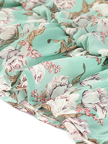 Image of Allegra K Women's Ruffle Sleeve Self-Tie V Neck Flowy Ruffled A-Line Floral Chiffon Dress