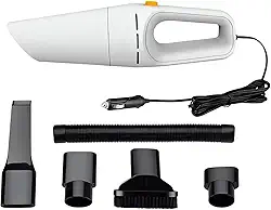 Aspirador de Pó Portátil para Carro, 120W, 12V, Branco, com Filtro Lavável, Cabo 4m, 4500Pa Sucção, Reservatório 200ml, Kit Acessórios