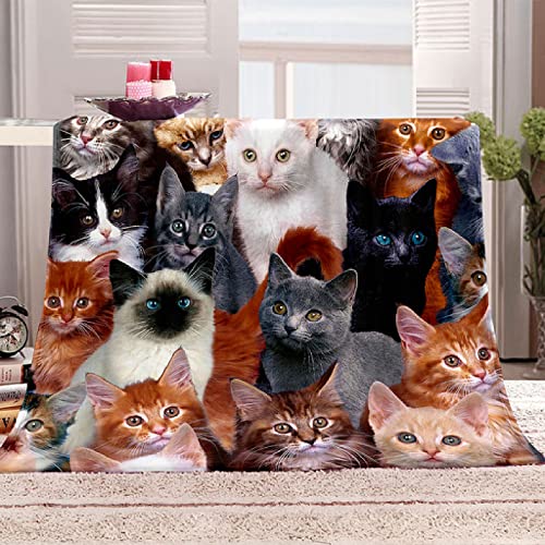 XADITON Couverture Plaid Canape 130X150Cm Impression De Chat Animal Imprimée Motif, Couverture en Flanelle Épaisse Douce Et Confortable, Couverture Lit 1...