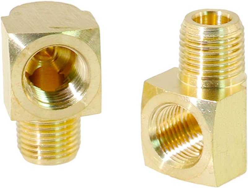 Compression Tube Pipe Fitting Connector, 2pcs Metal Brass Pipe Fitting, 90 Degree Barstock Street Elbow, 1/8" 1/4" 3/8" NPT Male Pipe to 1/8" 1/4" Female Pipe(1/4")