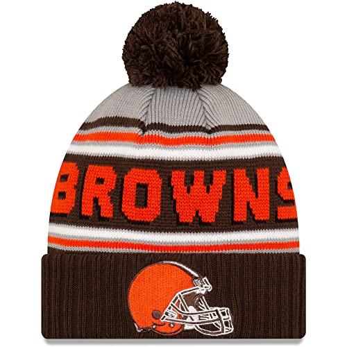 New Era Men's Gray/Brown Cleveland Browns Declare Cuffed Knit Hat with Pom