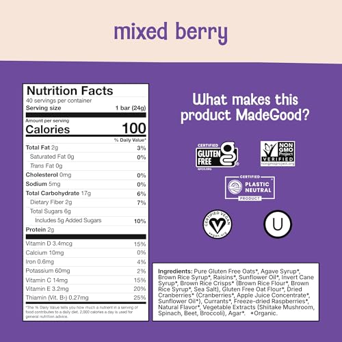 Image of MadeGood Mixed Berry Chewy Granola Bars, 40-Count Bulk Snack Bars