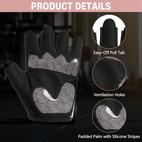 Image of PROBEROS Gym Gloves for Woman Workout, Breathable Fingerless Gym Gloves with Anti-Slip Silione Palm, Adjustable Wrist Closure Workout Gloves for Weightlifting, Training, Cycling, Size-M