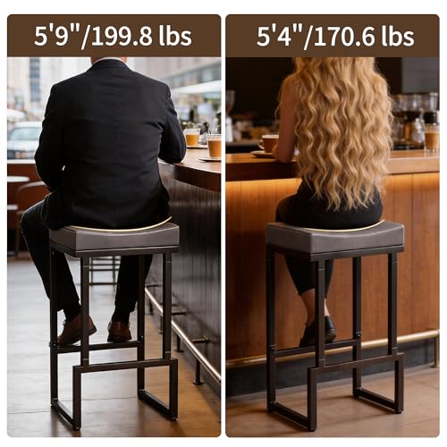 Image of FIRAVOE Bar Stools Set of 4, 28 inch Faux Leather Backless Bar Height Stools