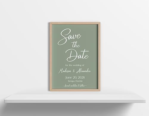 Miniatura 9 de Tarjetas con texto en inglés Save the Date personalizadas e impresas con nombres y fecha del evento recordatorio de boda invitaciones sencillas