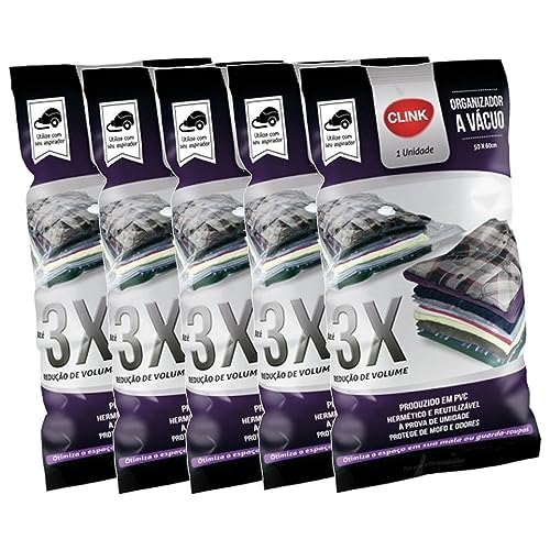 Kit 5 Saco Organizador a Vácuo Para Viagem Roupa Cobertor Closet Protetor Com Zíper Clink 50x60cm