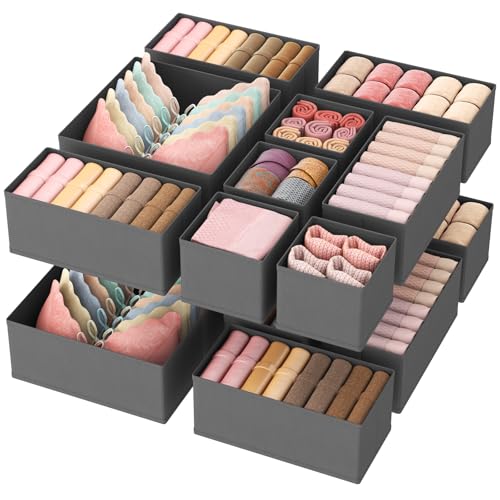 Image of Lifewit 16 Pack Drawer Organizer, Dresser Underwear Drawer Organizer Bins, Foldable Fabric Closet Organizers, Storage Drawer Dividers, Dorm Room Essentials for Clothing, Socks, Towels, Ties Gray