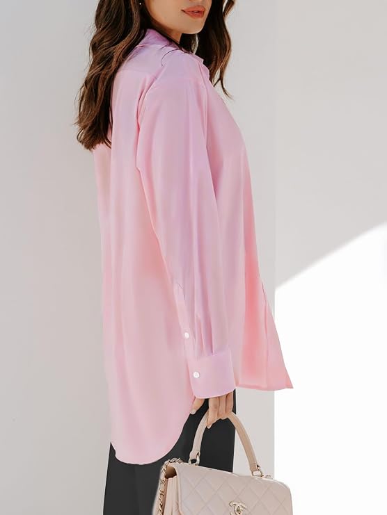 siliteelon Oversized Button Down Shirts for Women Dress Shirts Long Sleeve Blouses Work Casual Tunics Tops with Pockets