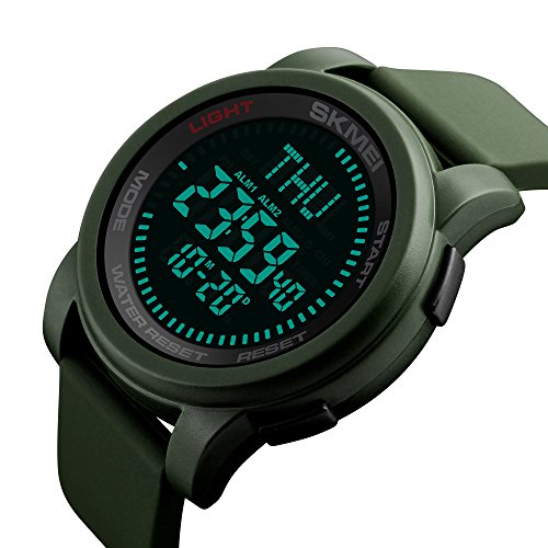Multifunction Neutral Compass Sport Watch, Farsler 50M Waterproof World Time Men's Electronic Watch, Alarm Clock Countdown Luminous Digital Sports Watch for Women Boys (Army Green)2