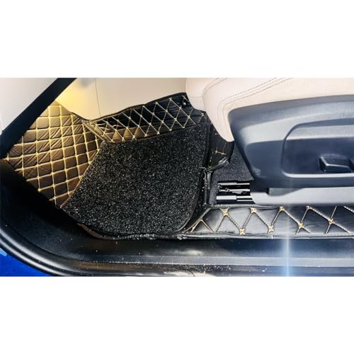 Image of CAPEDELL Premium 7D Car Floor Mats Compatible for Audi A3(2016-22)||Luxury Leather Double Layered Mat||Set of 3Pcs||Waterproof and Washable||Color :-Beige with Golden(Beige Brown Grass)