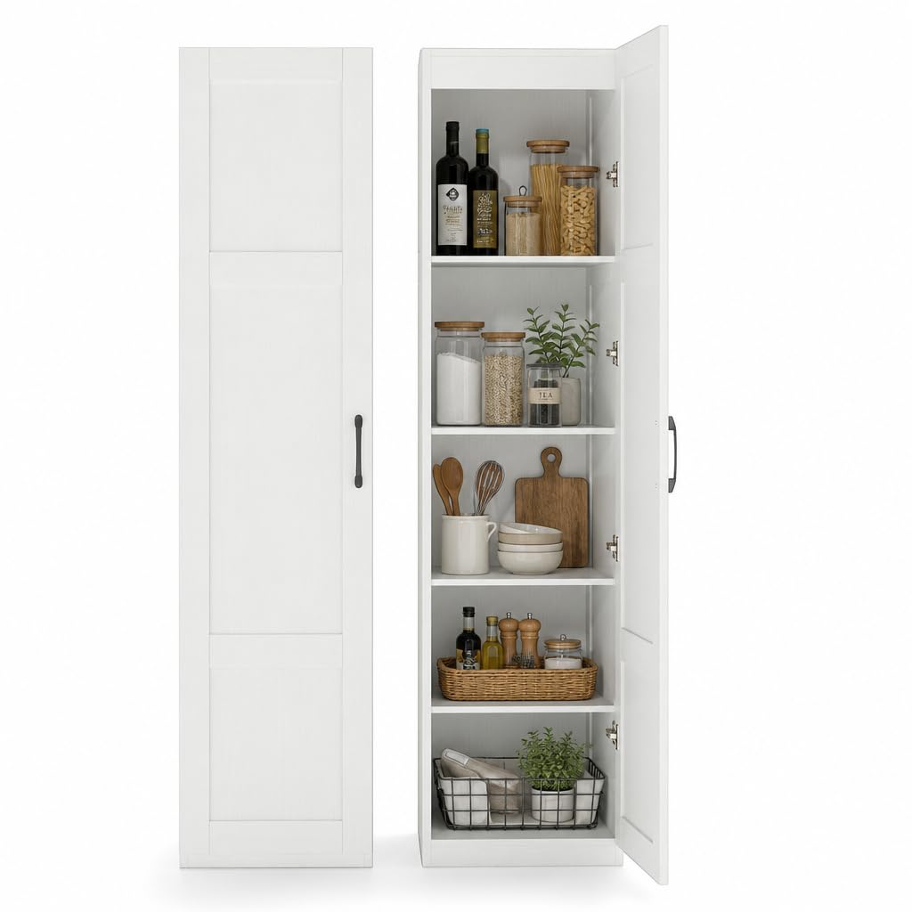 GiantexUK 150cm Tall Kitchen Cupboard, Wooden Sideboard (White)