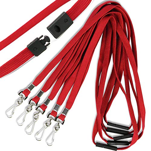 Ollain Safety Breakaway Lanyard with J-Hook Flat Lanyards for ID Badges Cruise Lanyard Bulk Premium Lanyards for Women/Men Business Card Name Tag Holder Employee Students (Red Breakaway 50 Pack)