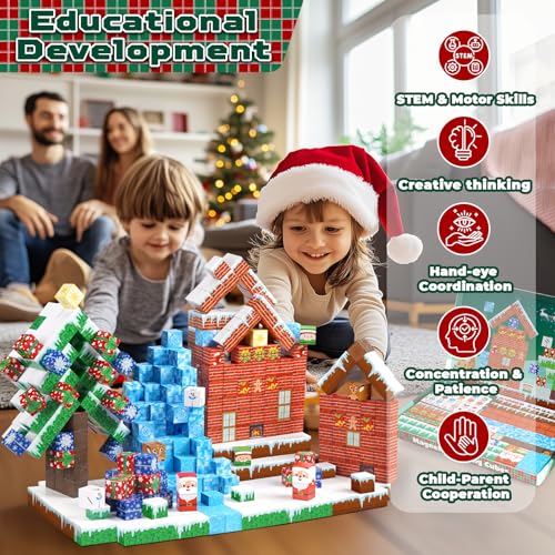 Annexfun Magnetische Bausteine 150 Stück Magnetic Building Blocks Bauen Weihnachtlich geschmückte Winterdorf und Lebkuchenhaus Weihnachten Steht vor der Tür Spielzeug ab 4 5 6 7 8 9 10 Jungen