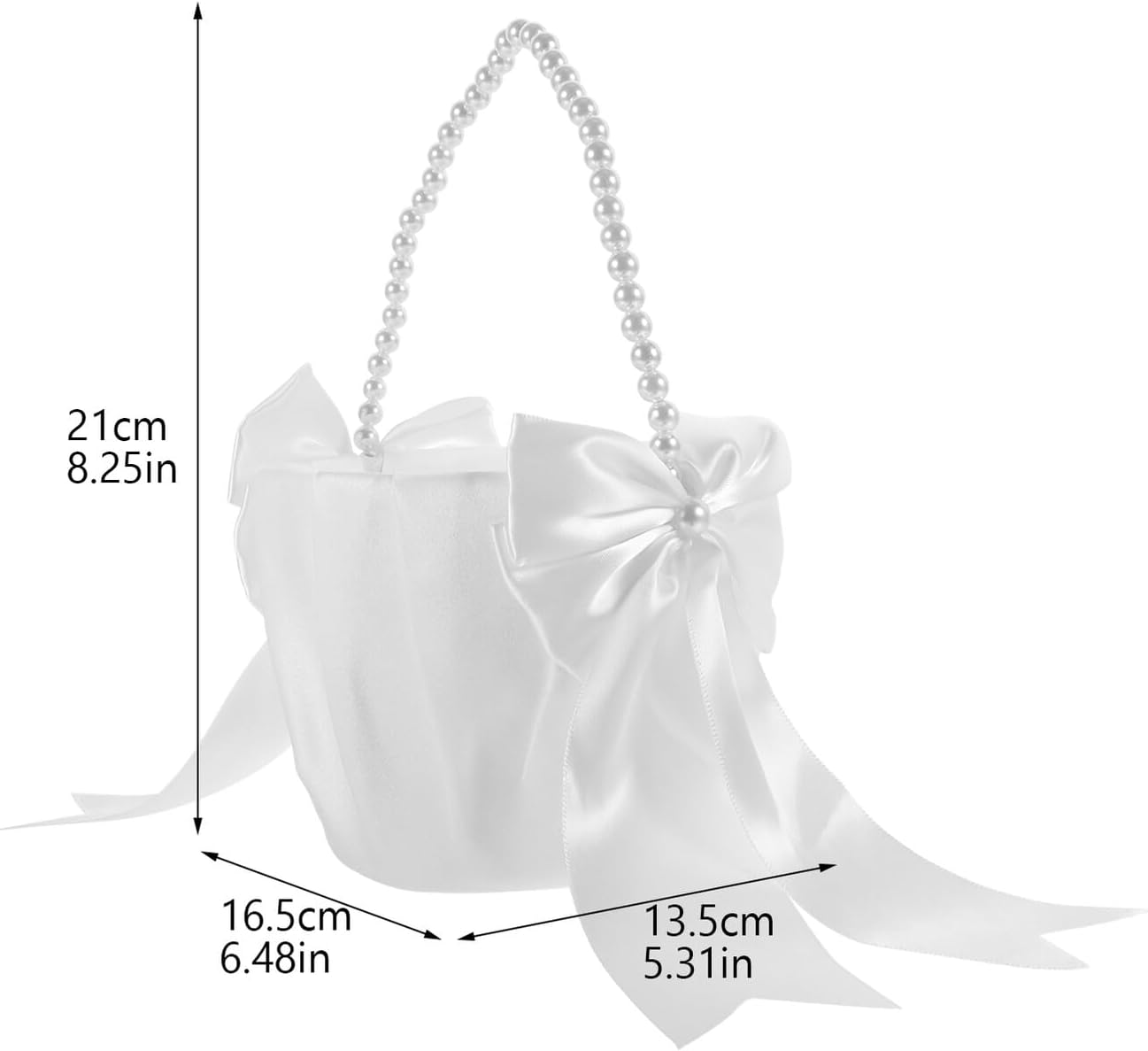 Flower Girl Basket PVC Cloth for Weddings, Pearl Handle White image 2