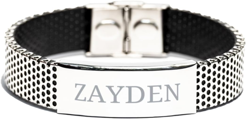 PARN'S Gifts For Zayden - Trendy Custom Name ID Plate Stainless Steel Bracelet Christmas Birthday Gifts For Son Brother Dad Husband Grandson Uncle Friends Boy Teanager Men, Engraved Adjustable