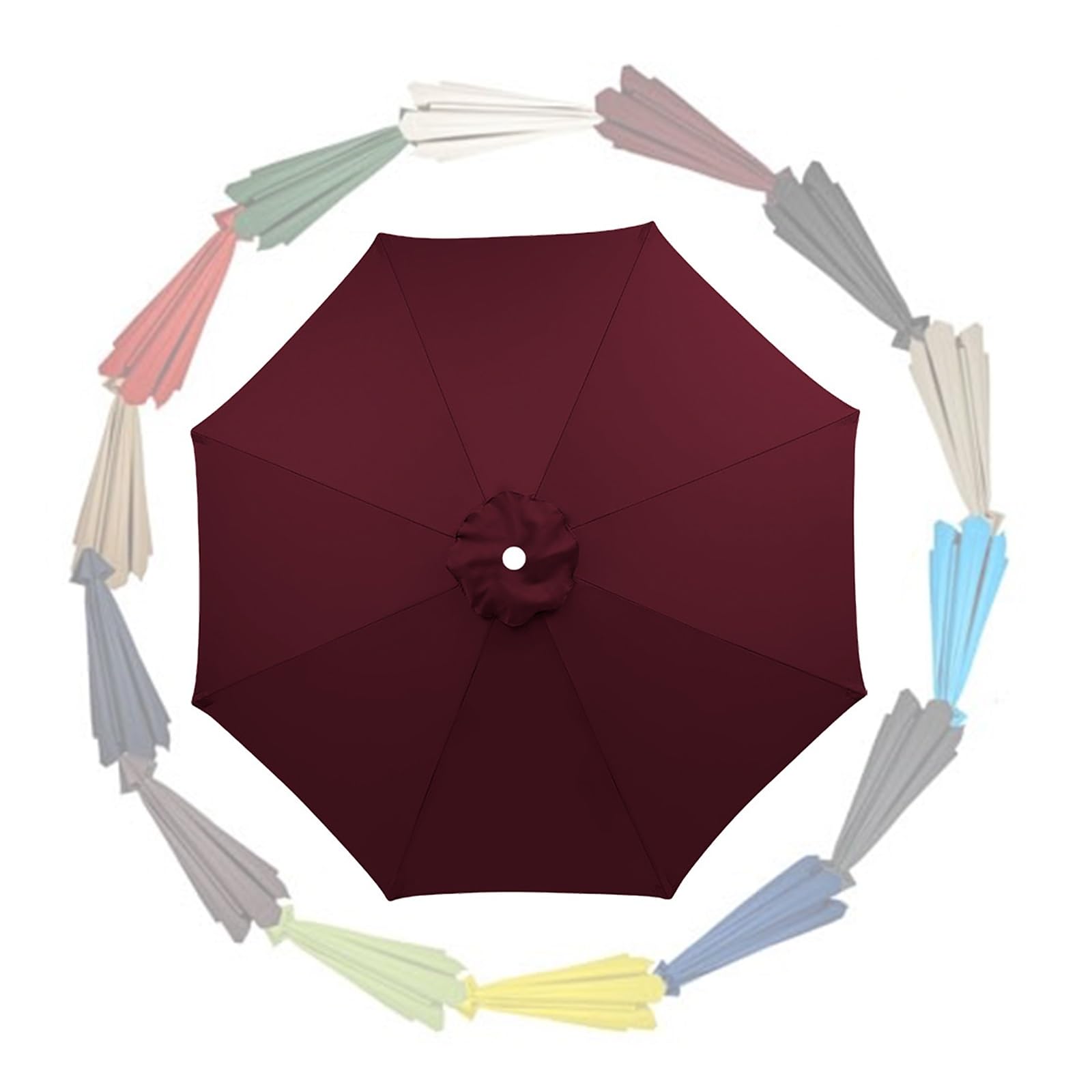 Parasol Replacement Canopy 6 Ribs/8 Ribs 2.0m 2.30m 2.50m 2.70m 3.0m 3.50m Replacement Parasol Fabric Cover For Garden Umbrella UV 50+ Waterproof(Wine red,6.5ft (200cm)/6 Ribs)