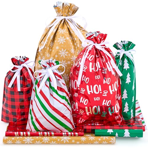 JOYIN 36 PCS Christmas Drawstrings Gift Bags Assorted Sizes(Large Medium