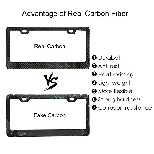 Karlor 100% Real Carbon Fiber License Plate Frame 2 Holes Black Licenses Plates Frames,Car Licence Plate Covers Holders Slim Design with Chrome Screw Caps Tool Kit for US Vehicles(1PCS)