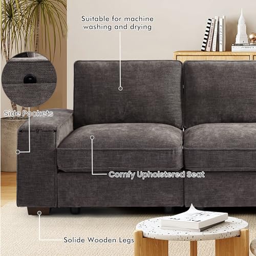 Image of TEKAMON 100 inch Modular Sectional Sofa with Seats Storage, L Shaped Couch with Movable Ottoman for Living Room, Couch with Chaise, Solid Wood Frame, Spring Cushions, USB Port, Removable Covers, DKgrey