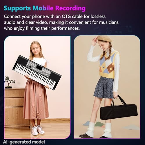 Image of TERENCE Keyboard Piano 61 Keys Dual HiFi Speakers Digital Piano with 51 Panel Function Buttons LED Display Dual Keyboard 2 Power Options Electric Piano Support for Headset and Microphone