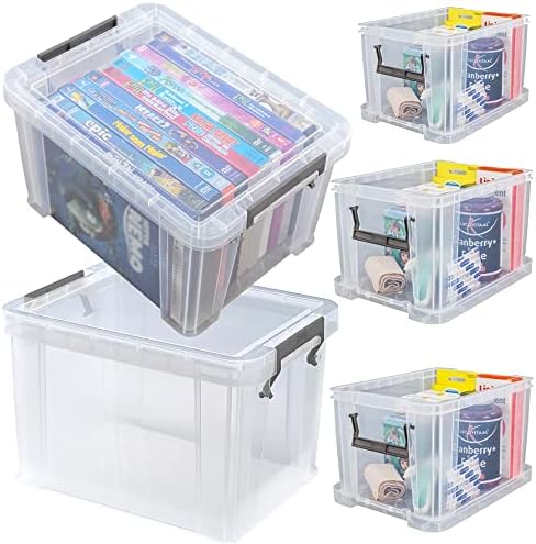 Storage boxes, 10L,15L, 36L with snap closure, reinforced STRONG, stackable, living room, bedroom, garage - Transparent Boxes (36L (Extra Large), 1 Container With Lid)