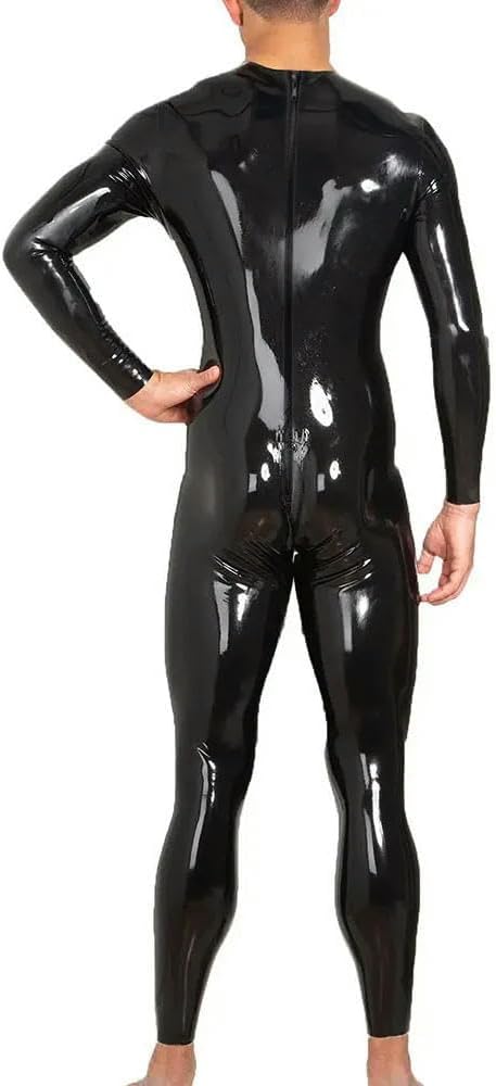 Mens PVC Leather Catsuit Long Sleeve O Neck Tight Jumpsuit Bodysuit Party Cosplay Club Outfit