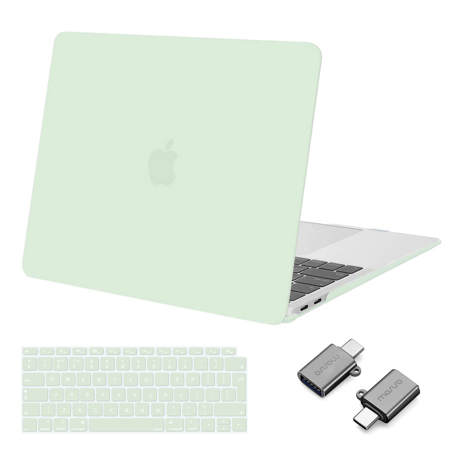 MOSISO Coque Compatible MacBook Air 13 Pouces 2022-2018 A2337 M1 A2179 A1932 Retina Display, Plastique Rigide Protection Clavier Adaptateur Type C 2 Pack, Cantaloup Vert