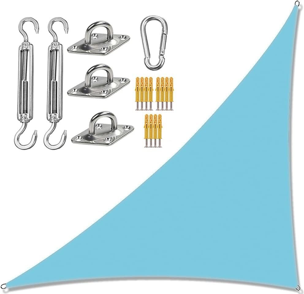 Waterproof Triangle Sun Sail Canopy with Fixing Kit - Right Angle Shade for Garden Patio or Camping - Light Blue Outdoor Sa for Sun Protection