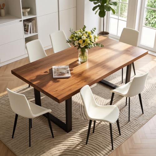 Image of Modern Dining Chairs Set of 6, PU Leather Dining Room Chairs, Upholstered Kitchen Chairs with Ergonomic Backrest & Sturdy Metal Legs, Perfect for Dining Room, Living Room, White