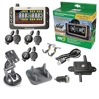 TST 507 Series TPMS - RV Tire Pressure Monitoring System with 6 Flow Thru Sensors &amp; Color Display Monitor for Travel Trailers, Campers and Motorhomes (Metal Valve Stems Required for Flow Thru)