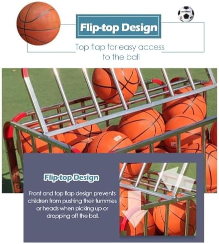 Basketball Cart Storage Rack - Metal Rolling Sports Ball Organizer with Lockable Lid, Large Capacity for Gym & School, Ideal for Clubs and Equipment Garage