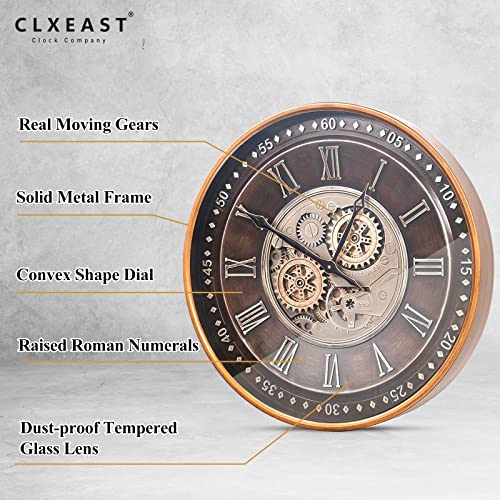 Clxeast 24 Inch Wall Clock With Real Moving Gears,Oversized Large Industrial Steampunk Wall Clock, Antique Gold Big Roman Numeral Silent Metal Wall Clock For Living Room Decor,Office,Farmhouse #TOP2