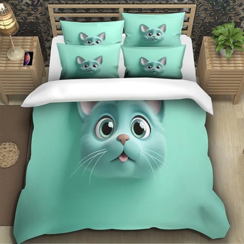 Parure de lit chat 3D double : housse de couette 200x200 microfibre douce pour ado