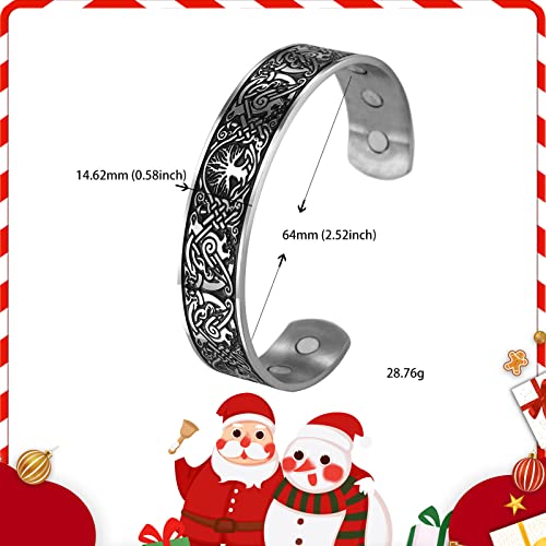 Cooltime Ancient Nordic Tree Of Life Odin's Raven Magnetic Bracelet Cuff (Silver Black) #TOP4
