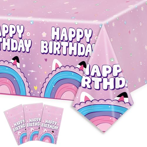 Image of 3PCS Dollhouse Party Tablecloths Birthday Decorations Dollhouse Themed Tablecloths for Child's Girls Party Supplies - 54x108IN