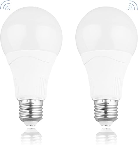 Bombilla LED con sensor de movimiento, paquete de 2, A21 15 W (equivalente a 100 W), bombillas con sensor para exteriores, 1500 lm E26,