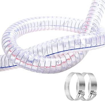 QuQuyi 1" ID x 1-1/4" OD, 1FT length Steel Wire Hose PVC Vacuum Tubing with 2 Stainless Clamps Drain Hose Vinyl Suction Tubing Flexible Tube High - Pressure UV Chemical Resistant Vinyl Hose Line