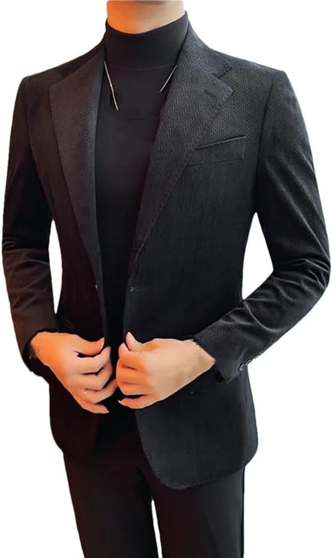 Men Luxury Corduroy Suit Jacket Business Casual Wedding Blazer Jacket